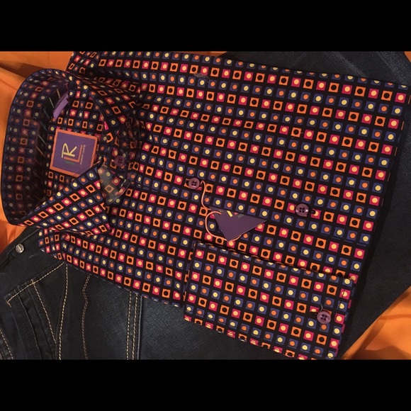 🧡HOST PK💛 MEN’S SHIRT NVY ORNG BLK RED YELL GRID - Picture 1 of 4
